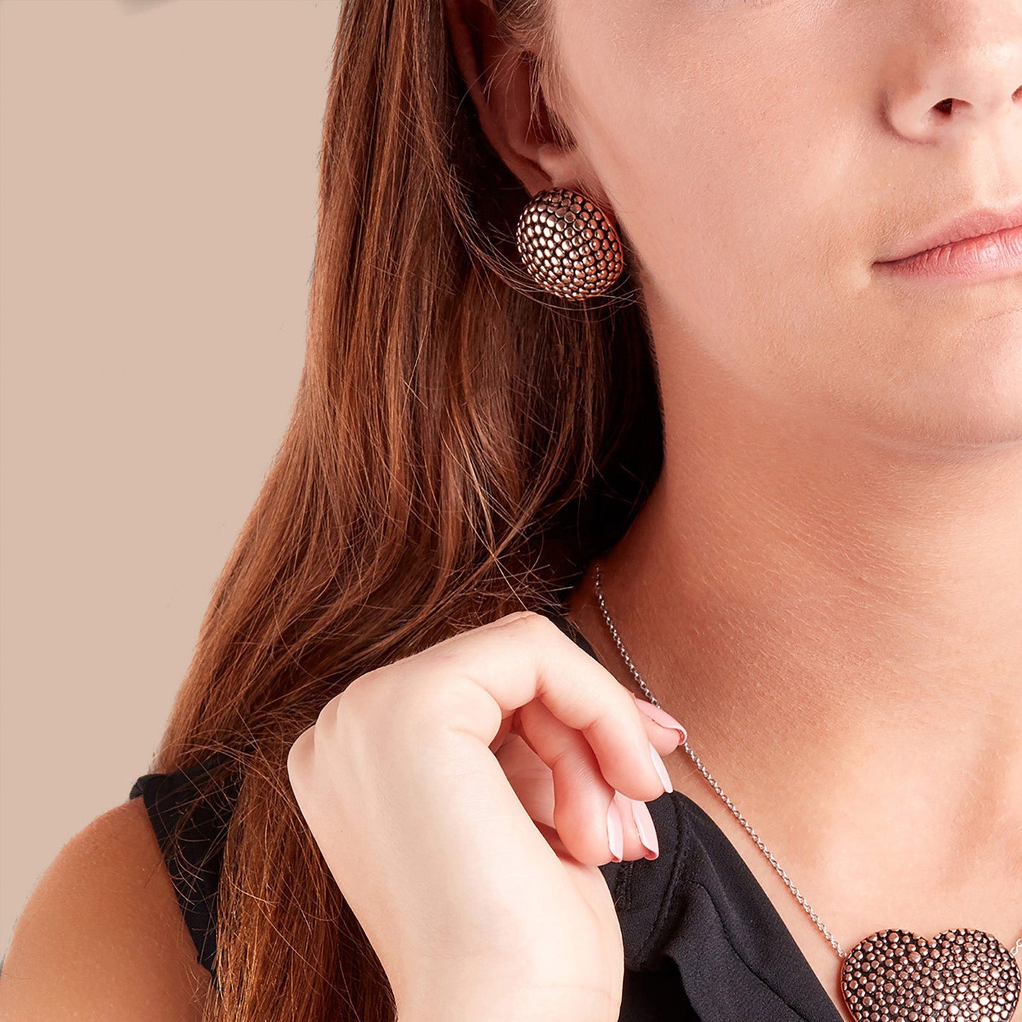 Rose Gold Plated 925 Sterling Silver Textured Button Earrings