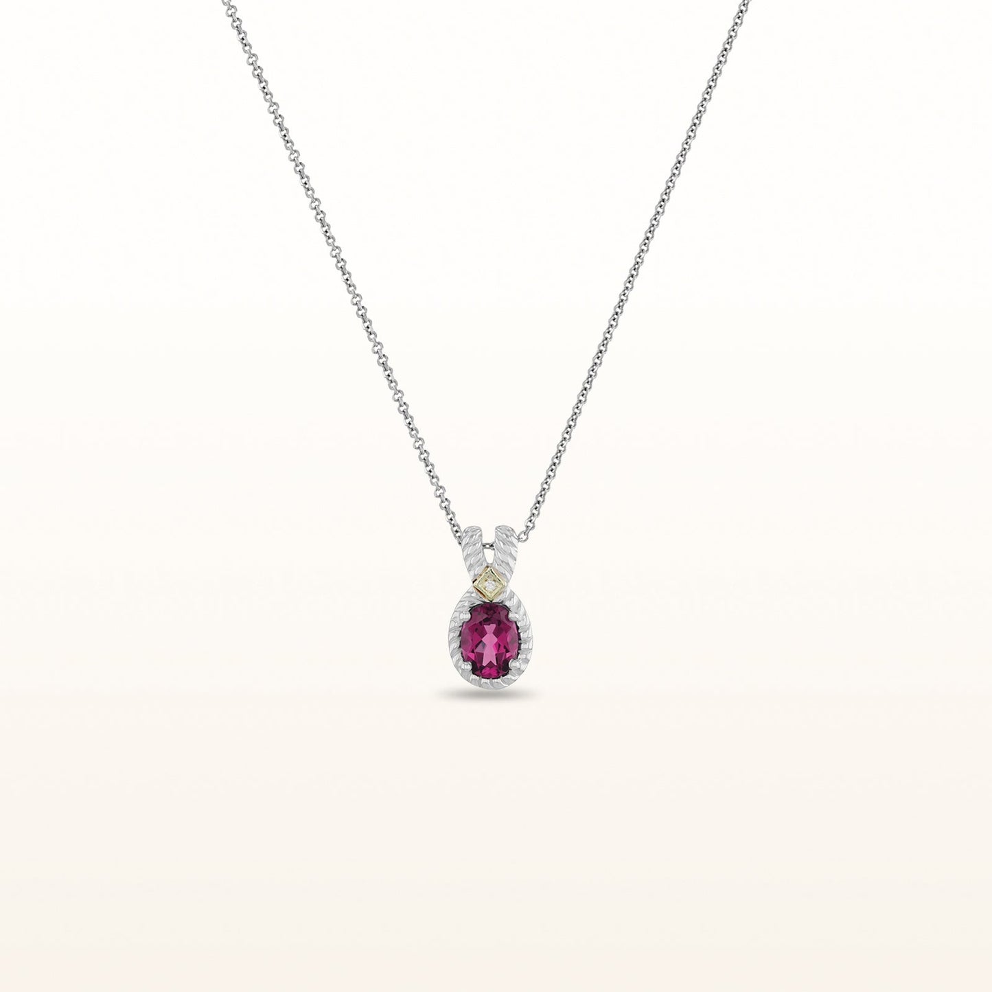 Oval Gemstone and Diamond Pendant in 925 Sterling Silver with 14kt Yellow Gold Accents