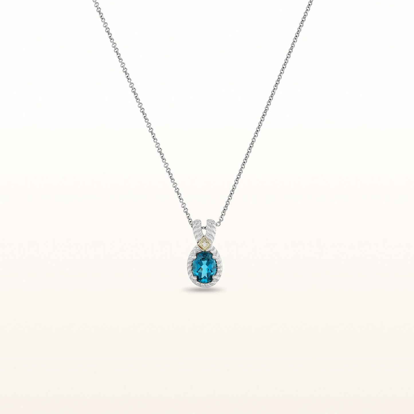 Oval Gemstone and Diamond Pendant in 925 Sterling Silver with 14kt Yellow Gold Accents