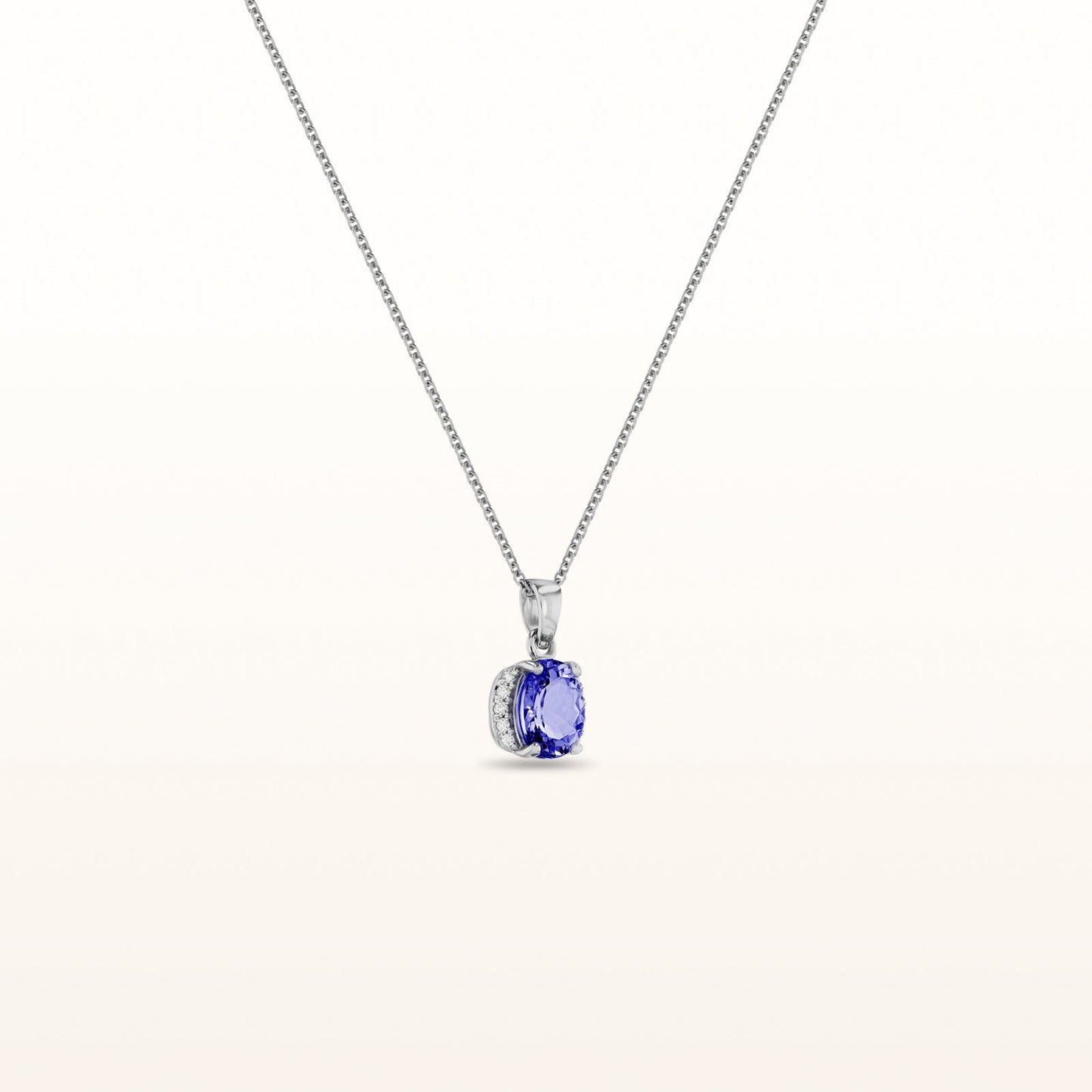 Oval Gemstone and Diamond Pendant in 14kt White Gold