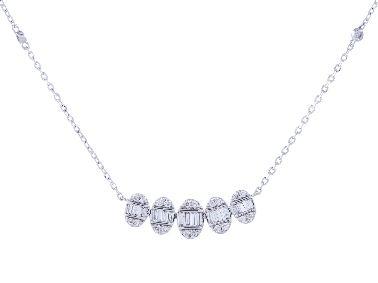 0.28 ct Diamond Mosaic Connected Ovals Necklace With Adjustable 16"-18" Chain in 14kt White Gold
