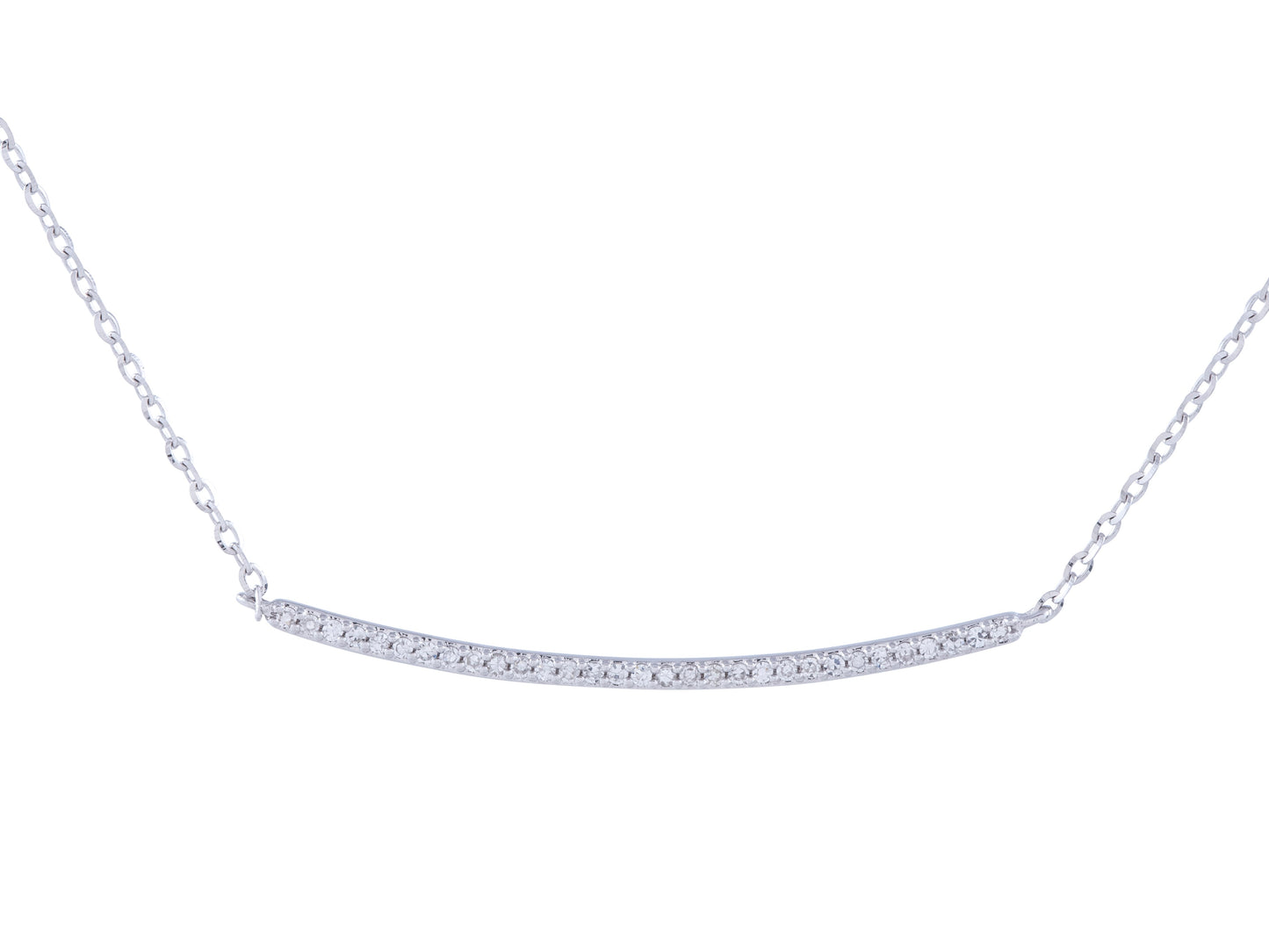 0.07 ct Diamond Curved Bar Necklace With Adjustable 16"-18" Chain in 14kt White Gold