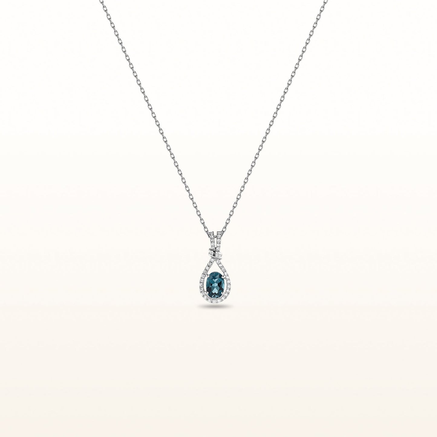 Oval Gemstone and White Sapphire Teardrop Pendant in 925 Sterling Silver