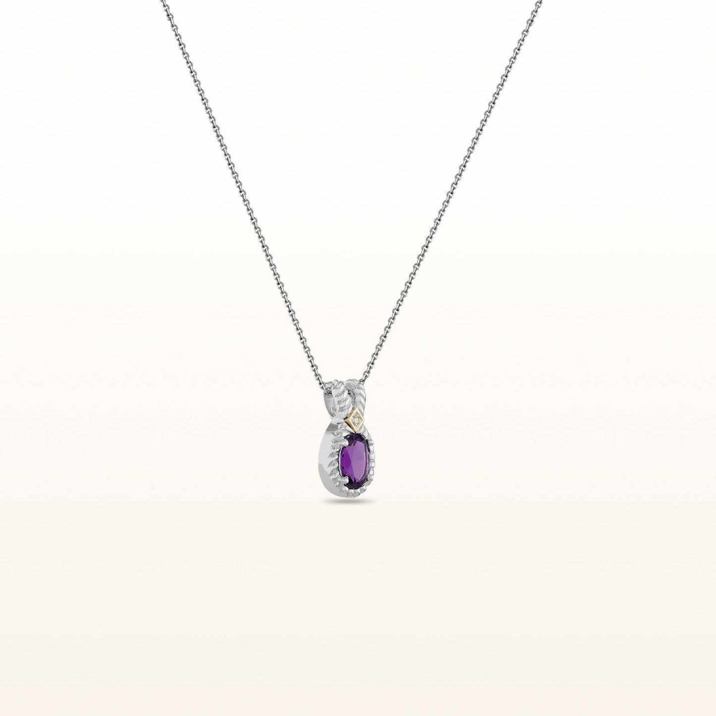 Oval Gemstone and Diamond Pendant in 925 Sterling Silver with 14kt Yellow Gold Accents