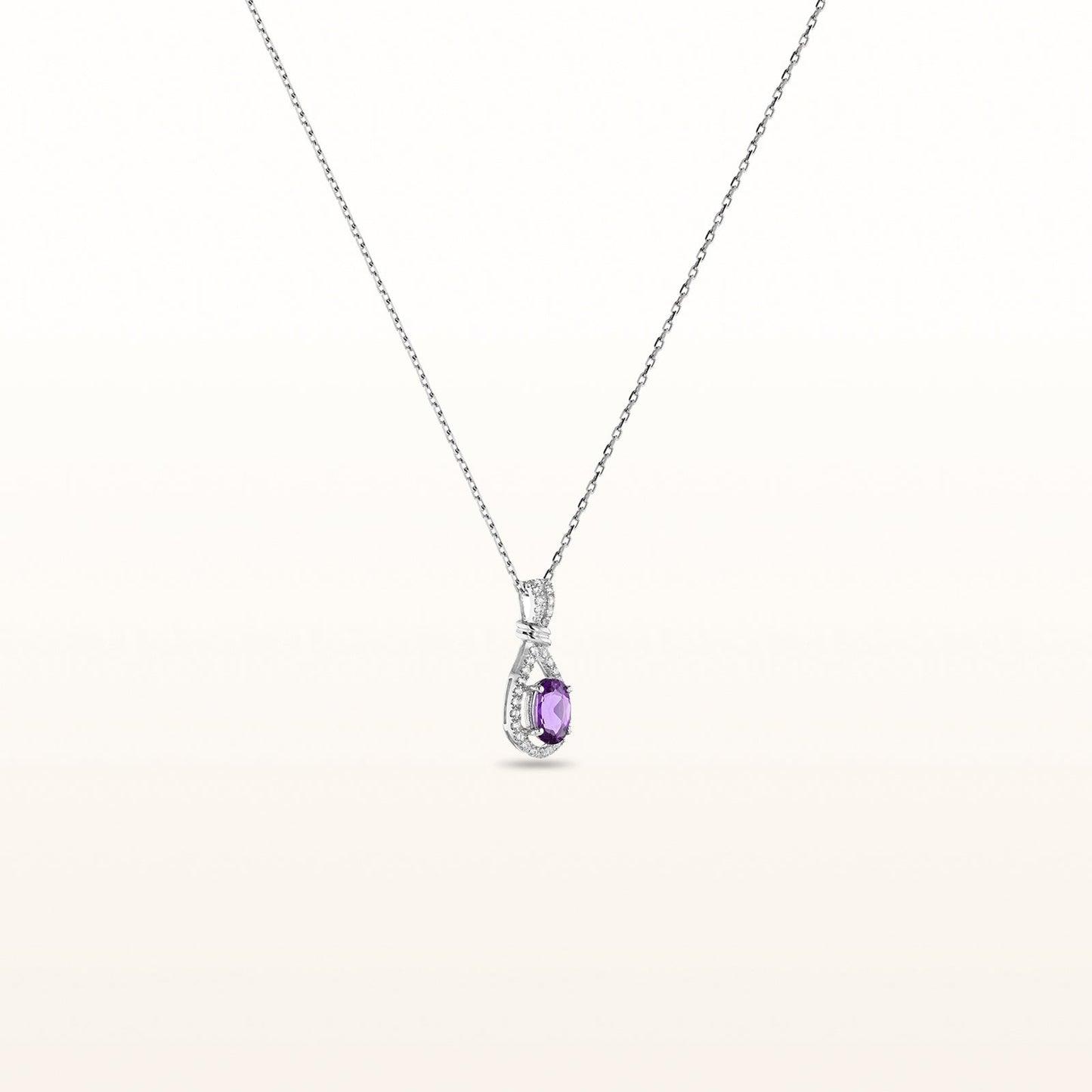 Oval Gemstone and White Sapphire Teardrop Pendant in 925 Sterling Silver