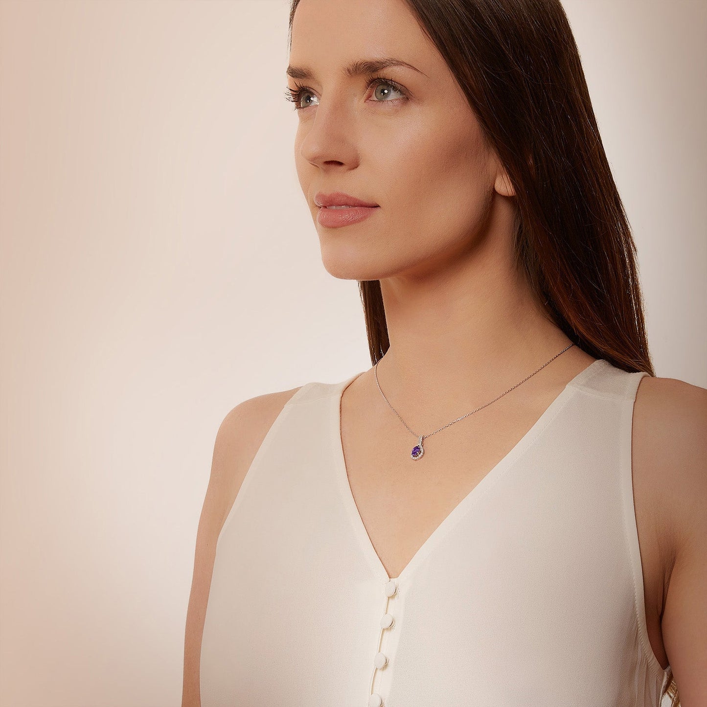 Oval Gemstone and White Sapphire Teardrop Pendant in 925 Sterling Silver