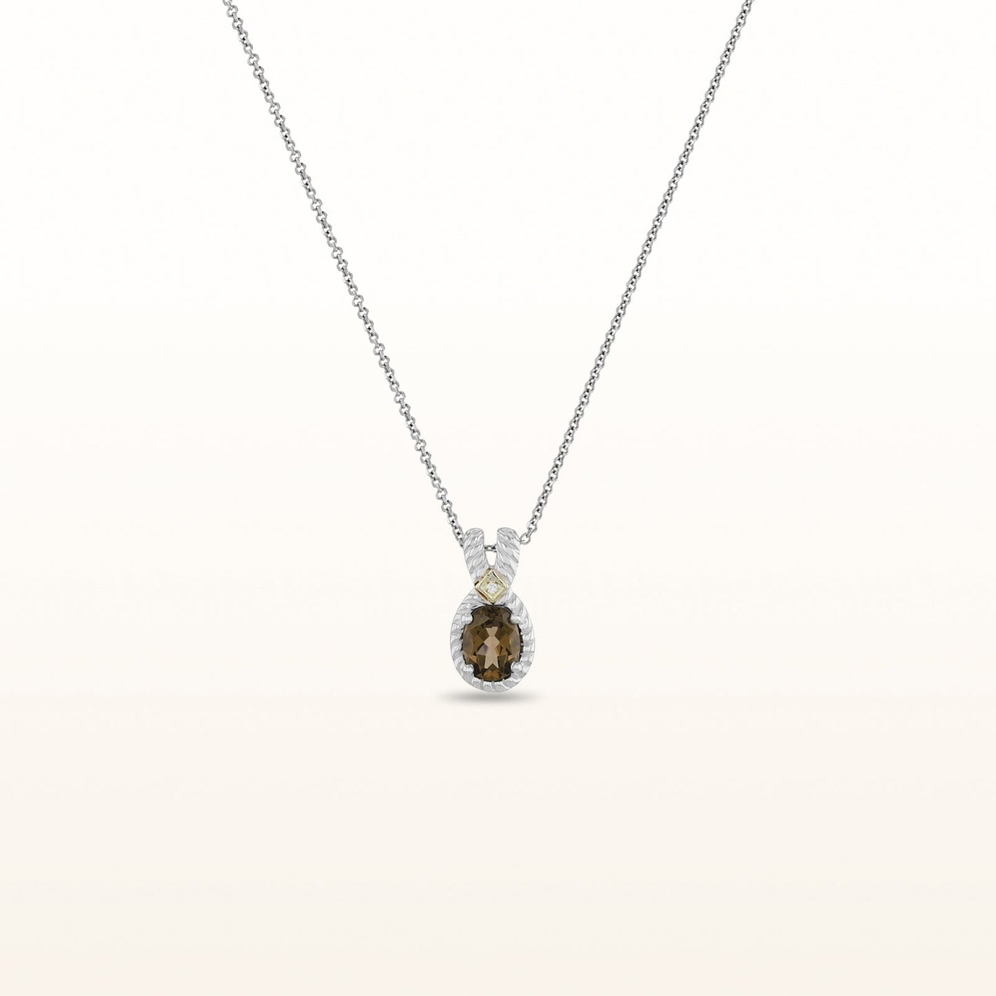 Oval Gemstone and Diamond Pendant in 925 Sterling Silver with 14kt Yellow Gold Accents