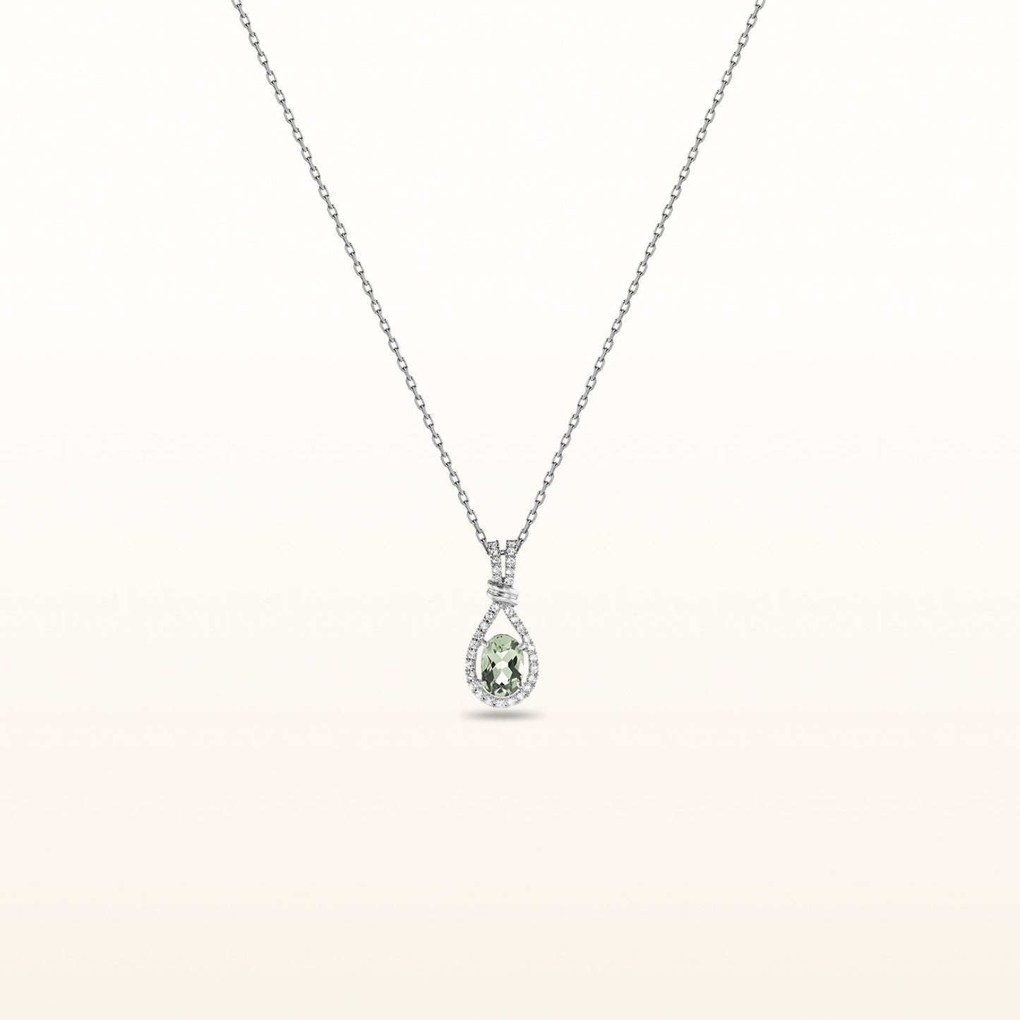 Oval Gemstone and White Sapphire Teardrop Pendant in 925 Sterling Silver