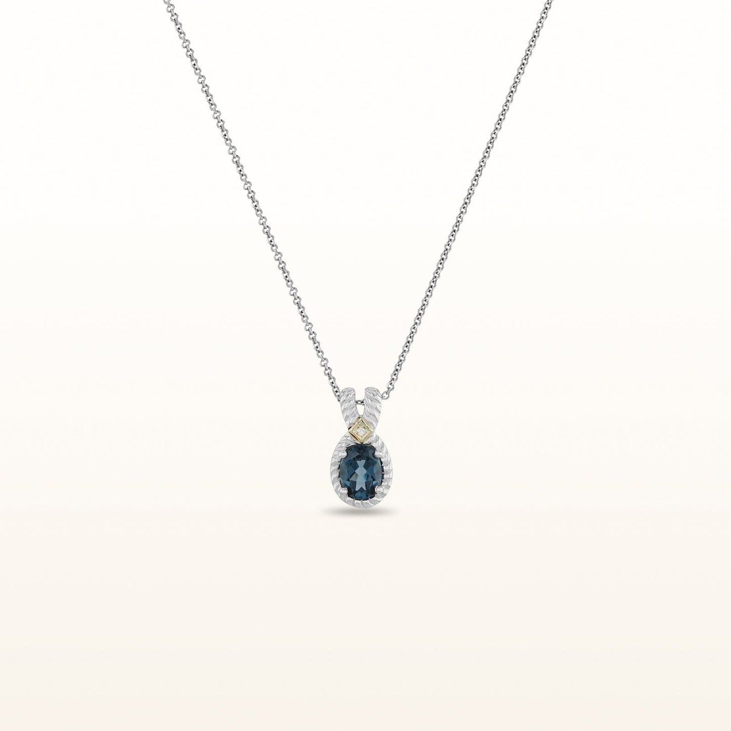 Oval Gemstone and Diamond Pendant in 925 Sterling Silver with 14kt Yellow Gold Accents