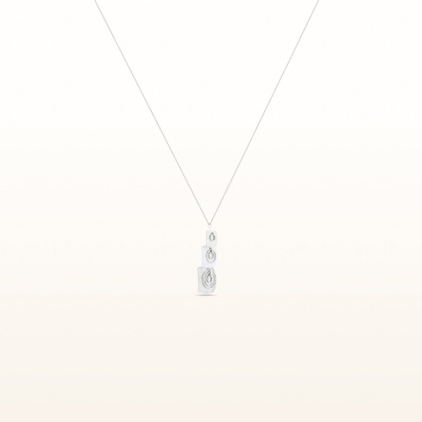925 Sterling Silver and White Enamel 3-Square Drop Pendant