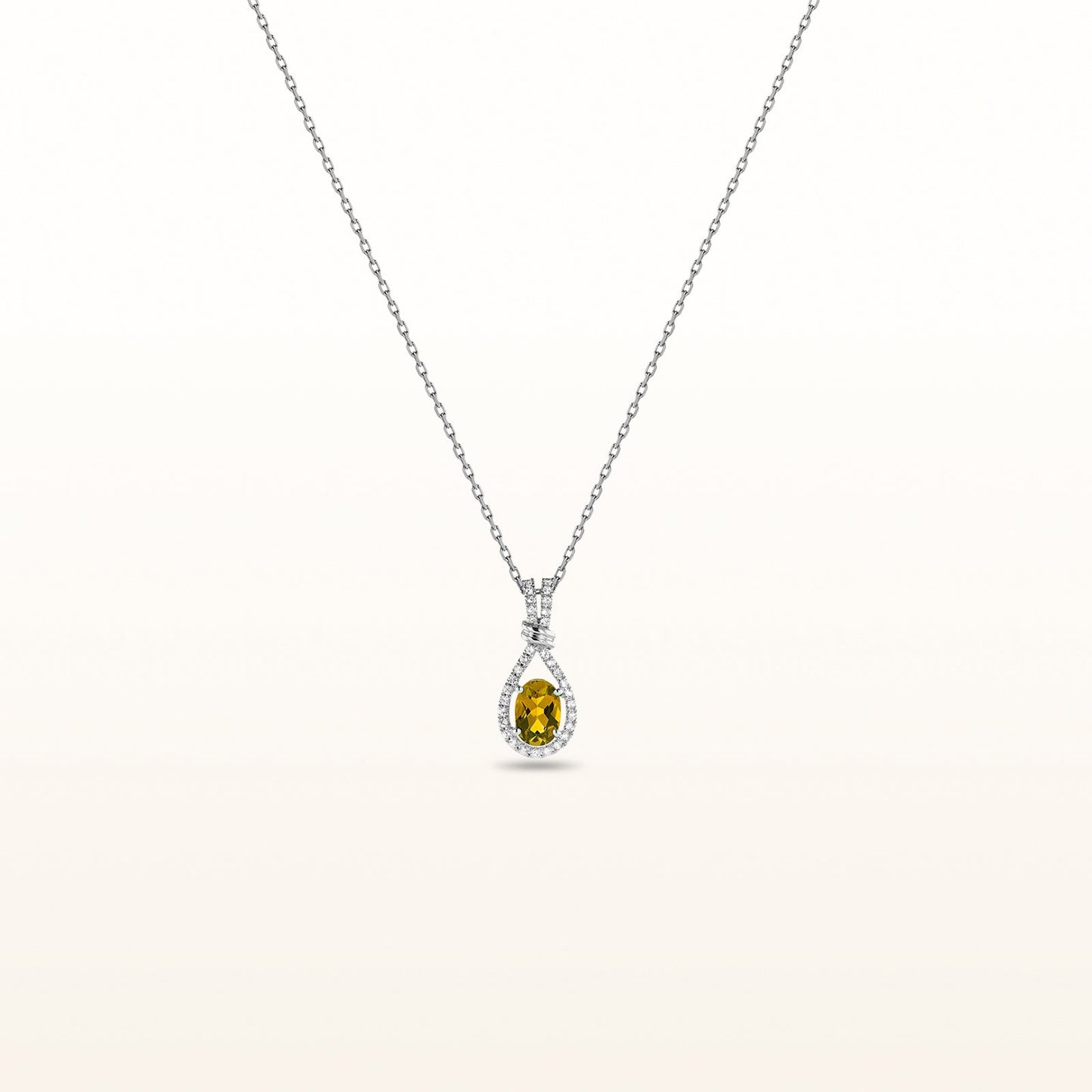 Oval Gemstone and White Sapphire Teardrop Pendant in 925 Sterling Silver