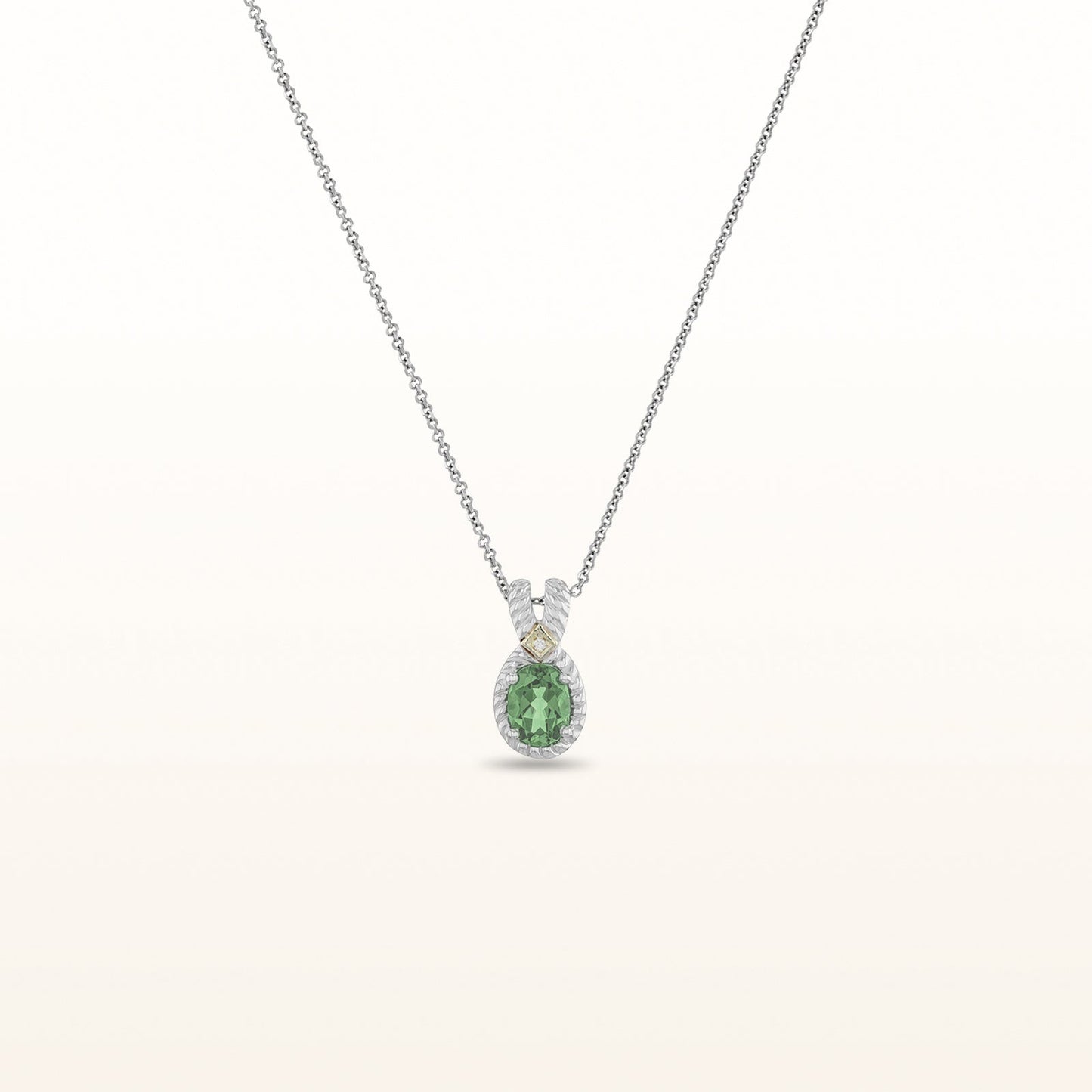 Oval Gemstone and Diamond Pendant in 925 Sterling Silver with 14kt Yellow Gold Accents