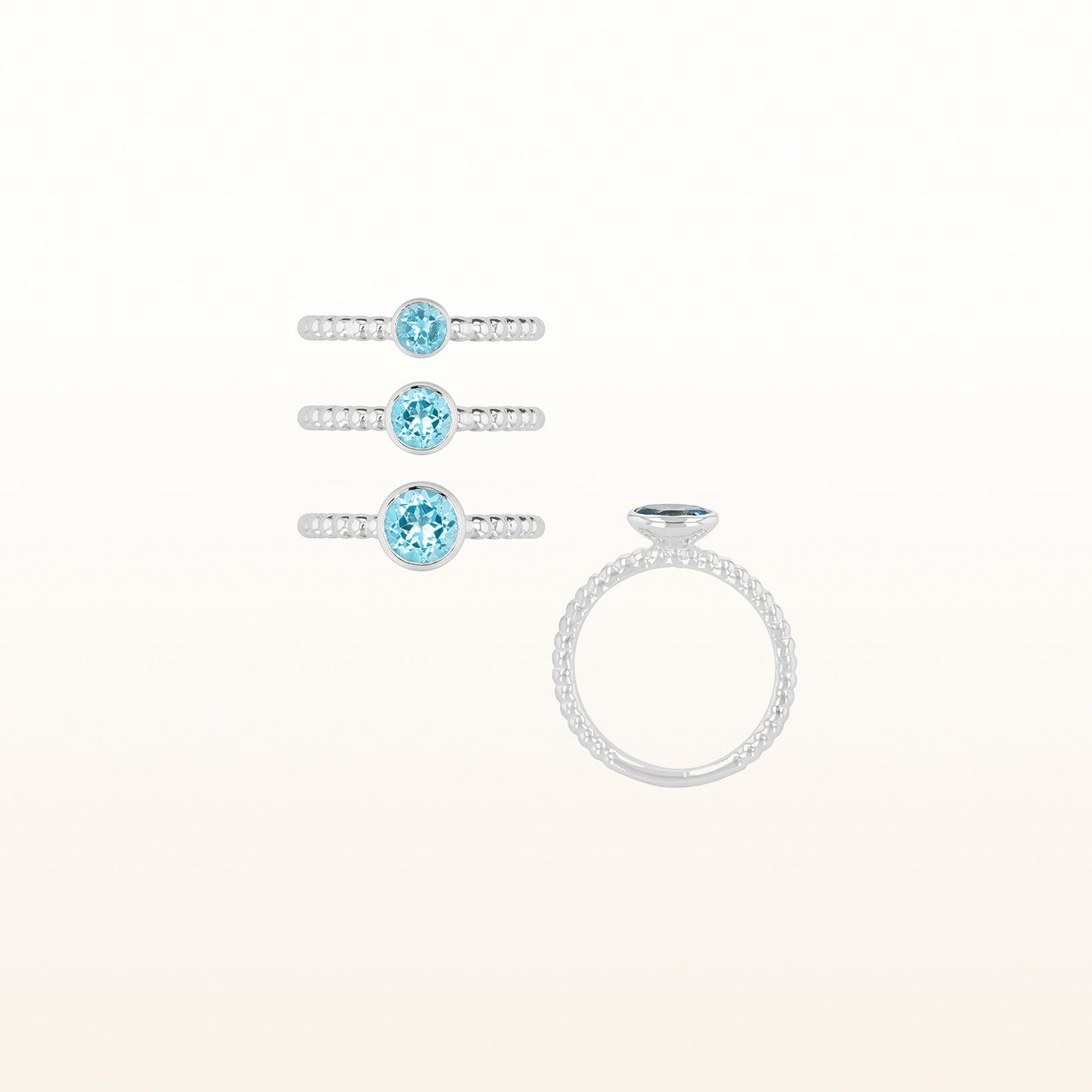 Round 5.0 mm Gemstone or Diamond Stackable Beaded Ring in 925 Sterling Silver