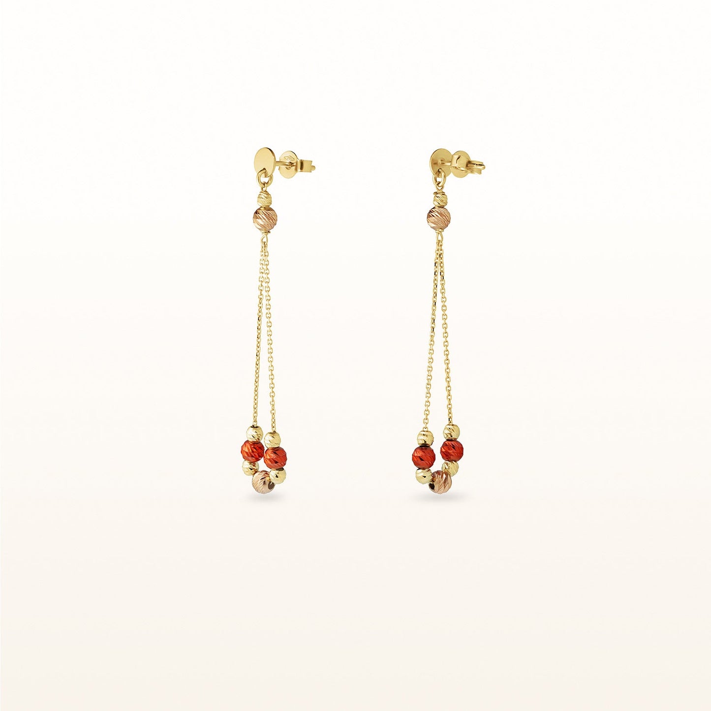 18kt Yellow Gold Dangle Earrings with Pink and Red Beads