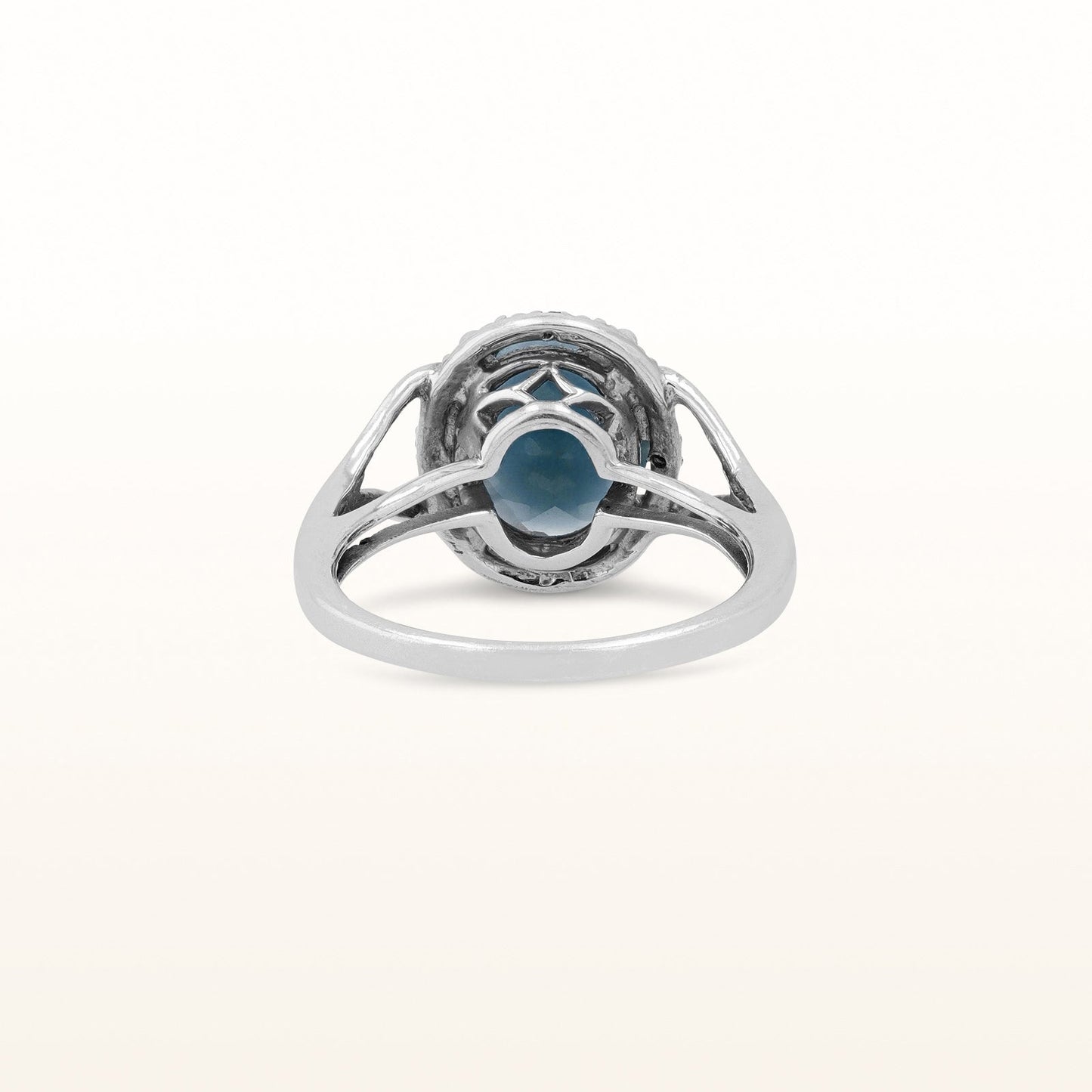 Oval Gemstone & Diamond Halo Split Shank Ring in Sterling Silver