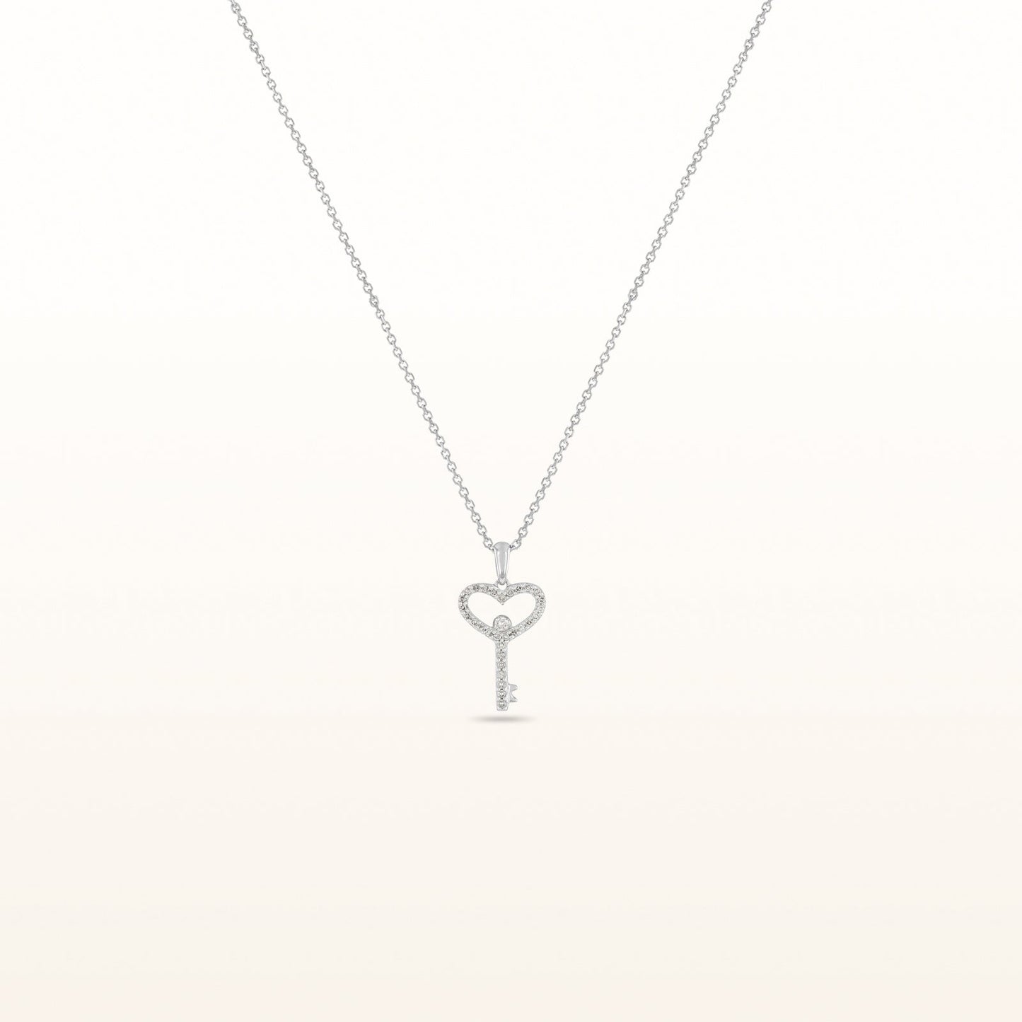 Diamond Heart Key Pendant in 14kt White Gold