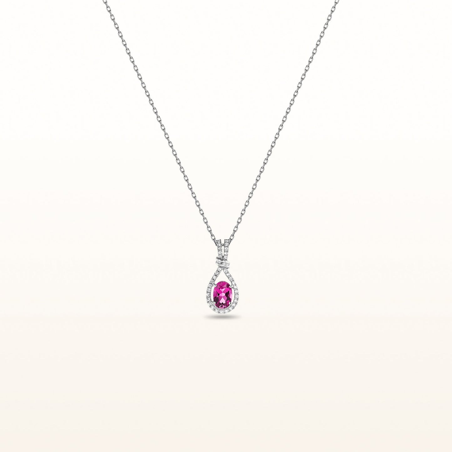 Oval Gemstone and White Sapphire Teardrop Pendant in 925 Sterling Silver