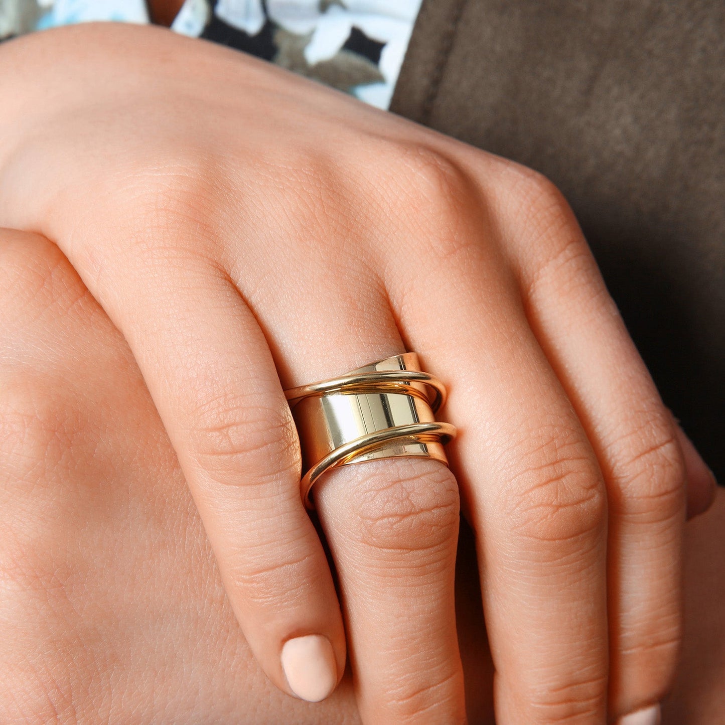 925 Sterling Silver High Polish Wire Detail Statement Ring