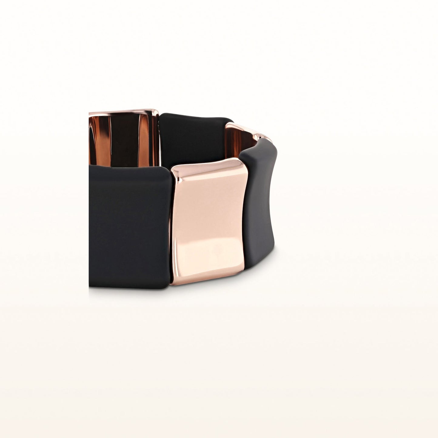Rose Gold Plated 925 Sterling Silver and Rubber Alternating Concave Square Stretch Bracelet
