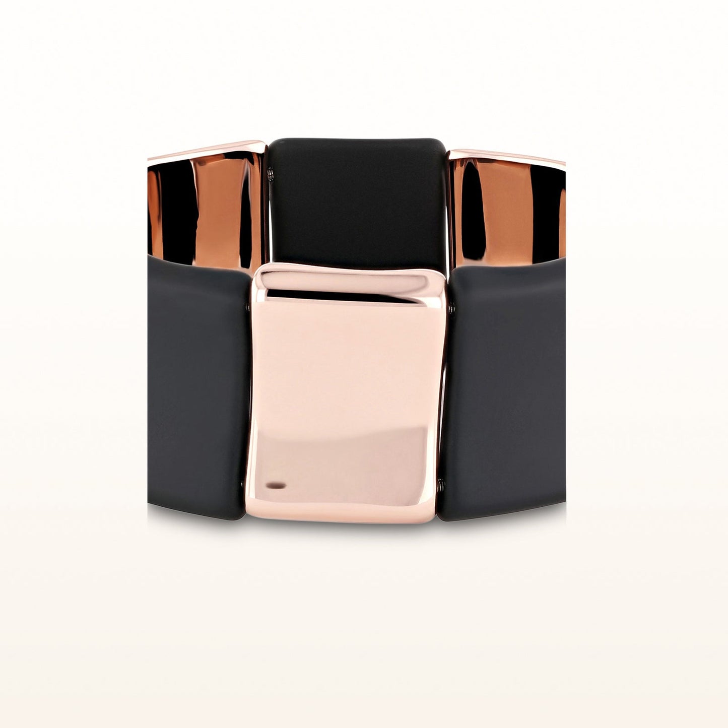 Rose Gold Plated 925 Sterling Silver and Rubber Alternating Concave Square Stretch Bracelet
