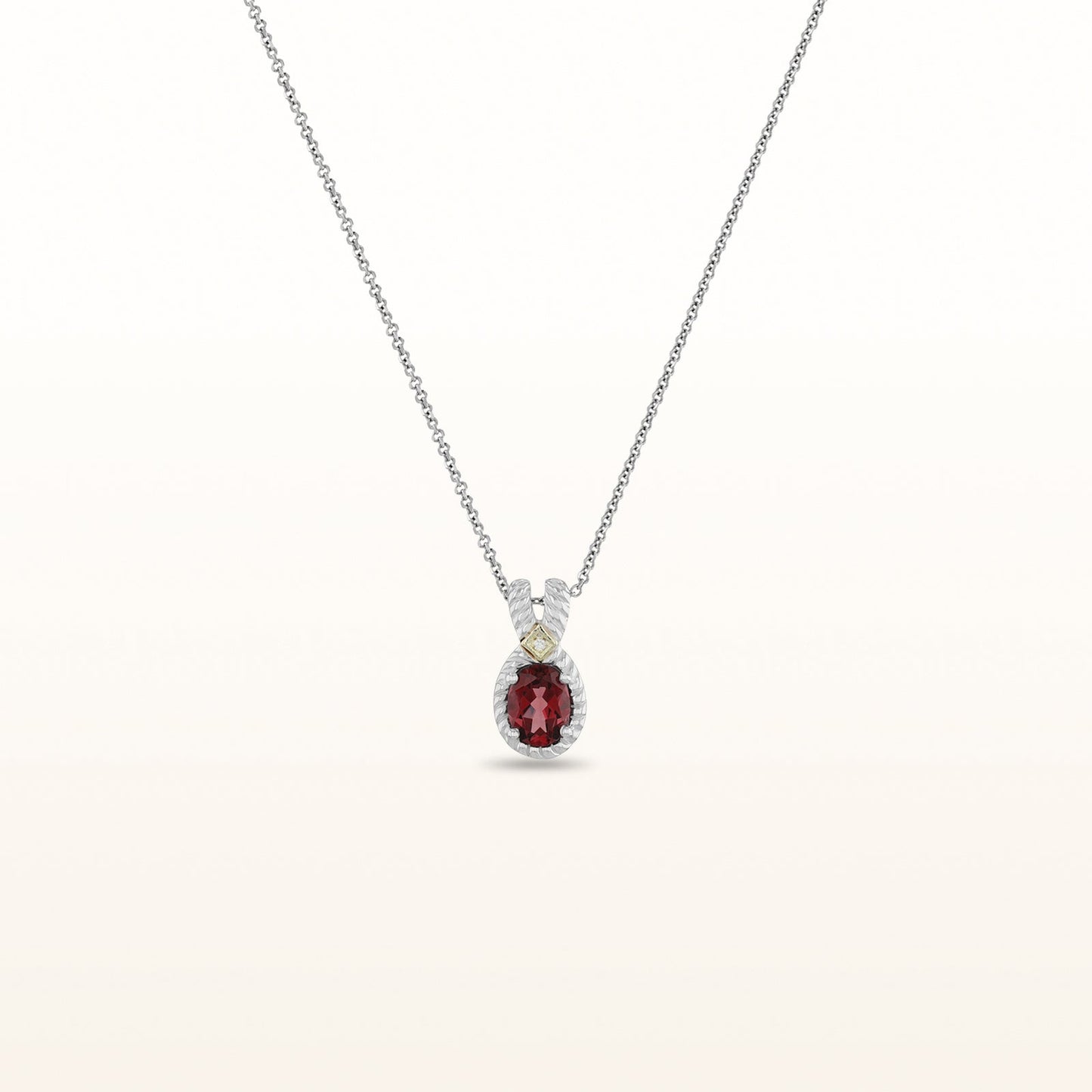 Oval Gemstone and Diamond Pendant in 925 Sterling Silver with 14kt Yellow Gold Accents