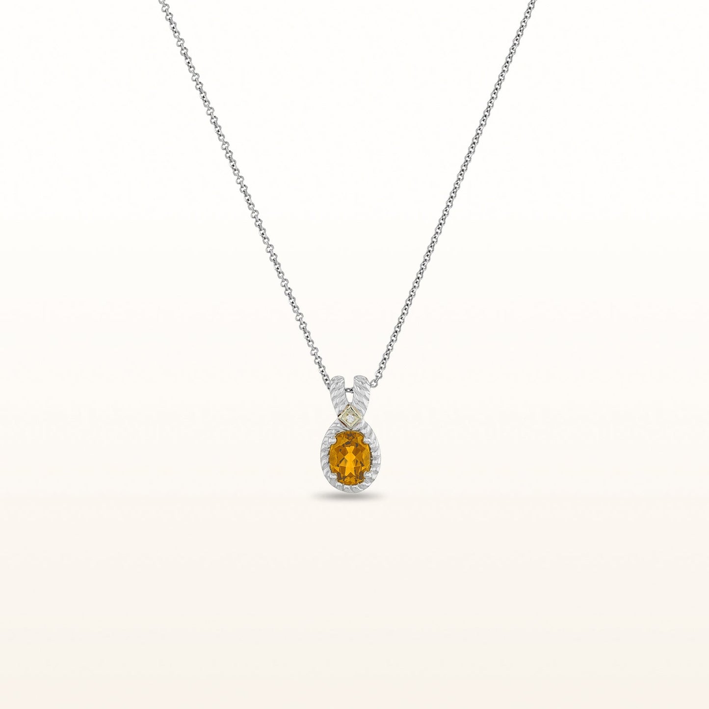 Oval Gemstone and Diamond Pendant in 925 Sterling Silver with 14kt Yellow Gold Accents