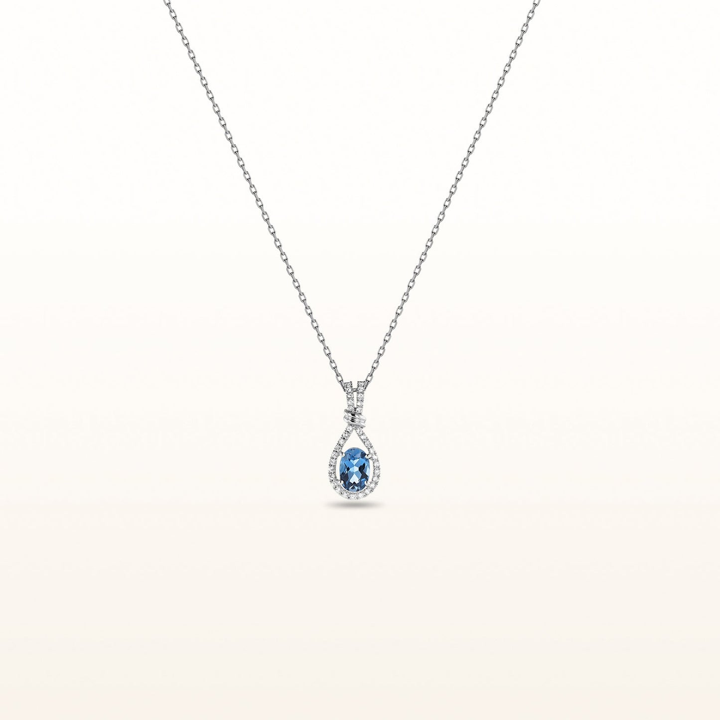 Oval Gemstone and White Sapphire Teardrop Pendant in 925 Sterling Silver