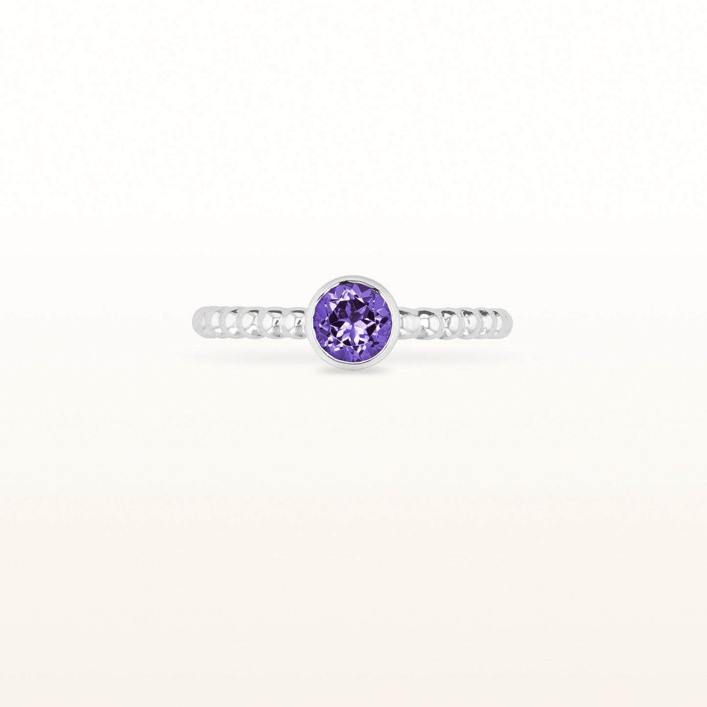 Round 5.0 mm Gemstone or Diamond Stackable Beaded Ring in 925 Sterling Silver