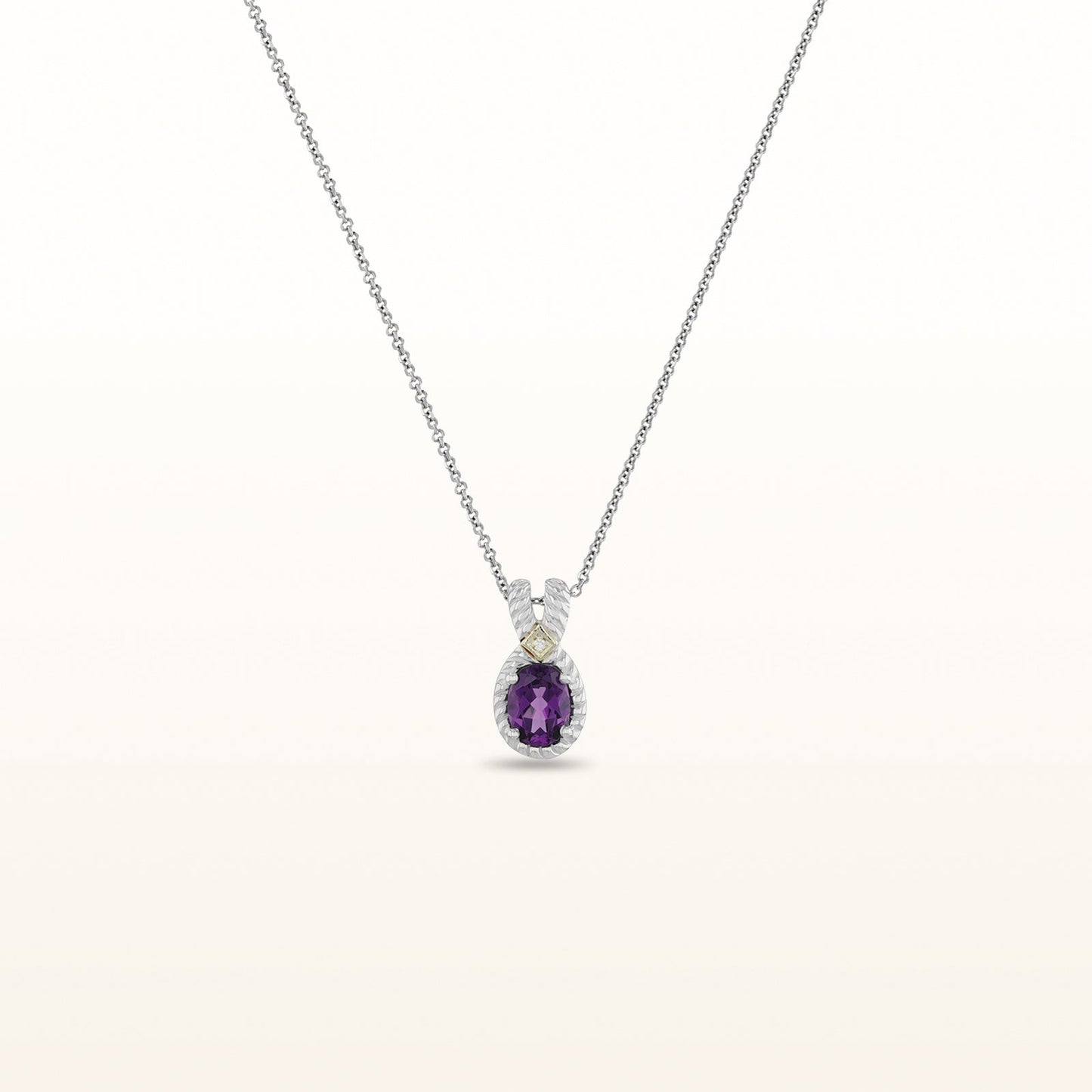 Oval Gemstone and Diamond Pendant in 925 Sterling Silver with 14kt Yellow Gold Accents