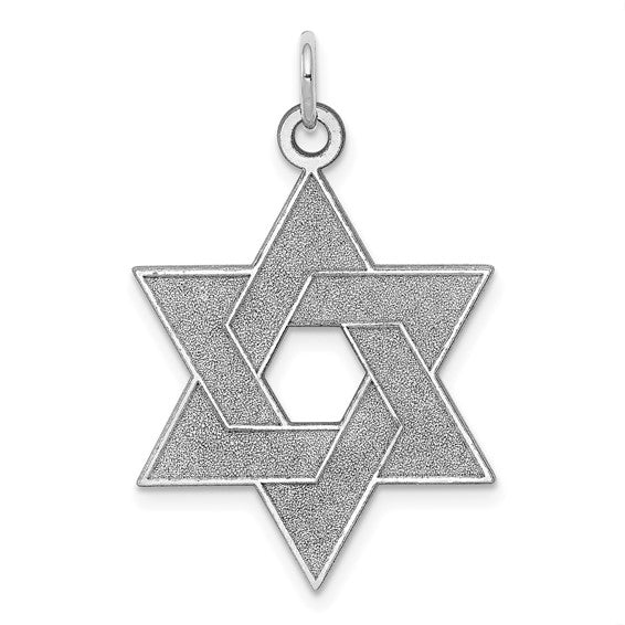 Laser Designed Star of David Pendant in 14K White Gold
