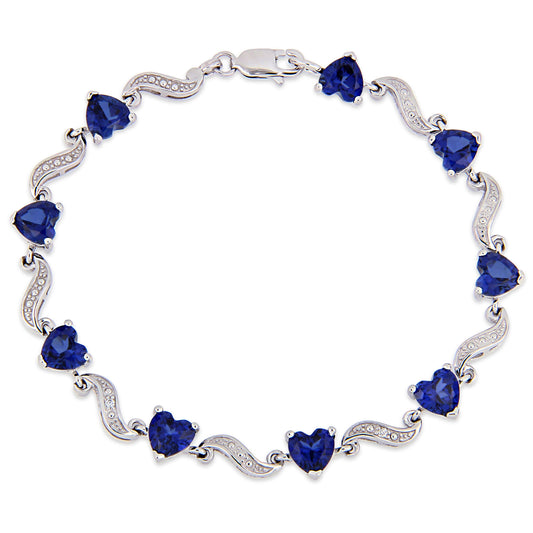 8 1/5ct Blue Sapphire & Diamond Hearts Tennis Bracelet