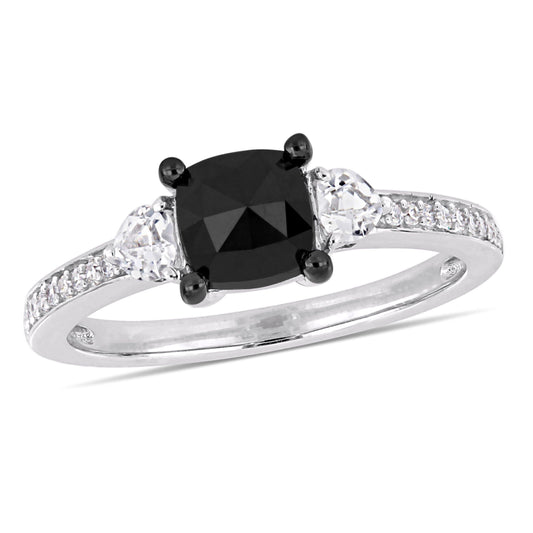 Julie Leah White Sapphire & Black & White Diamond Ring in 10k White Gold