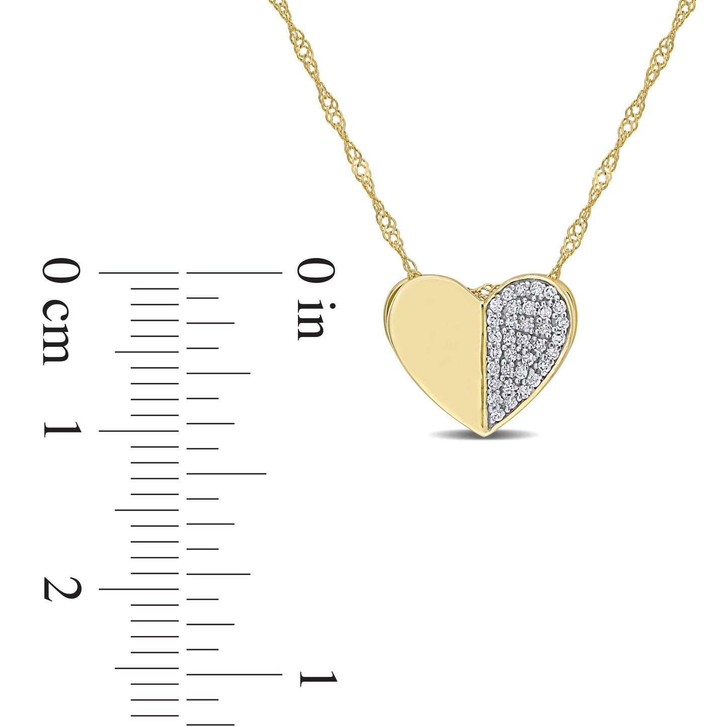 Mixed Media Heart Diamond Necklace in 10k Yellow Gold