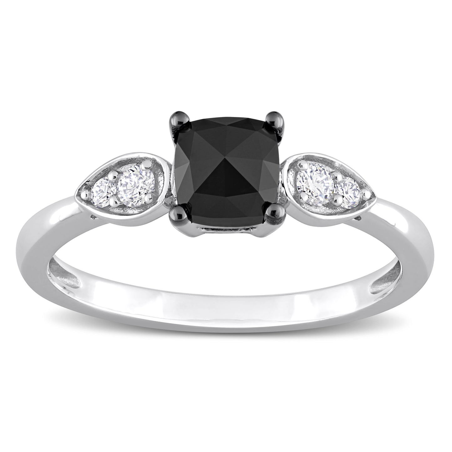 Cushion Cut Black and White Diamond Engagement Ring in 14k White Gold