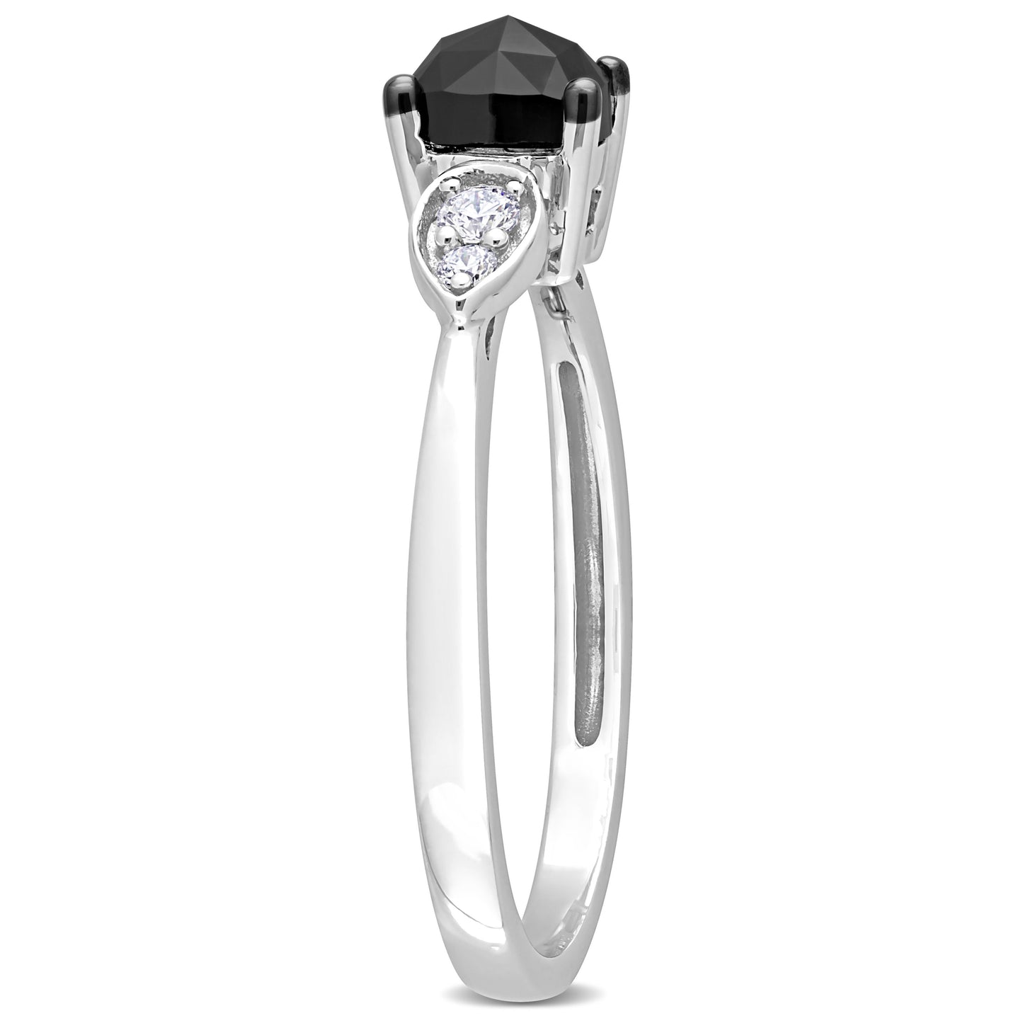 Cushion Cut Black and White Diamond Engagement Ring in 14k White Gold