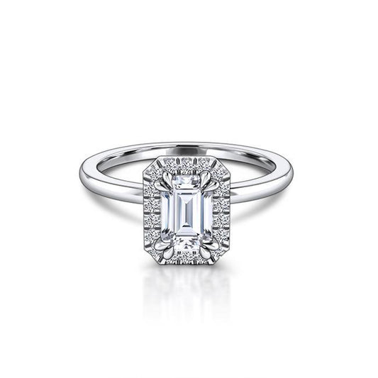 Emerald Cut Moissanite Halo Engagment Ring