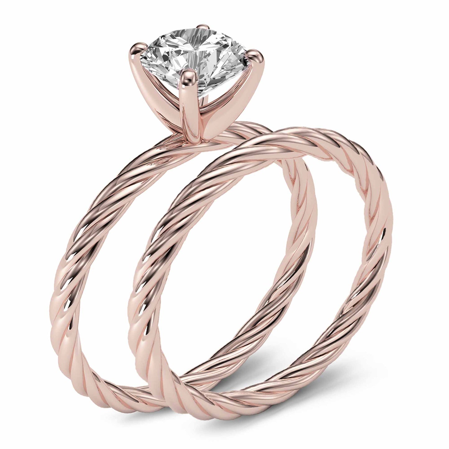 Round Cut Diamond Rope Wedding Set in 14k Gold