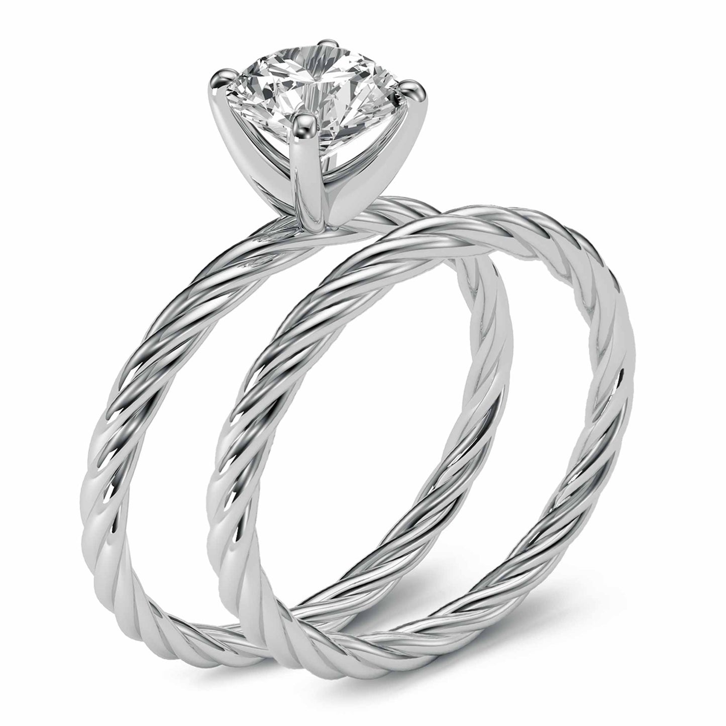 Round Cut Diamond Rope Wedding Set in 14k Gold