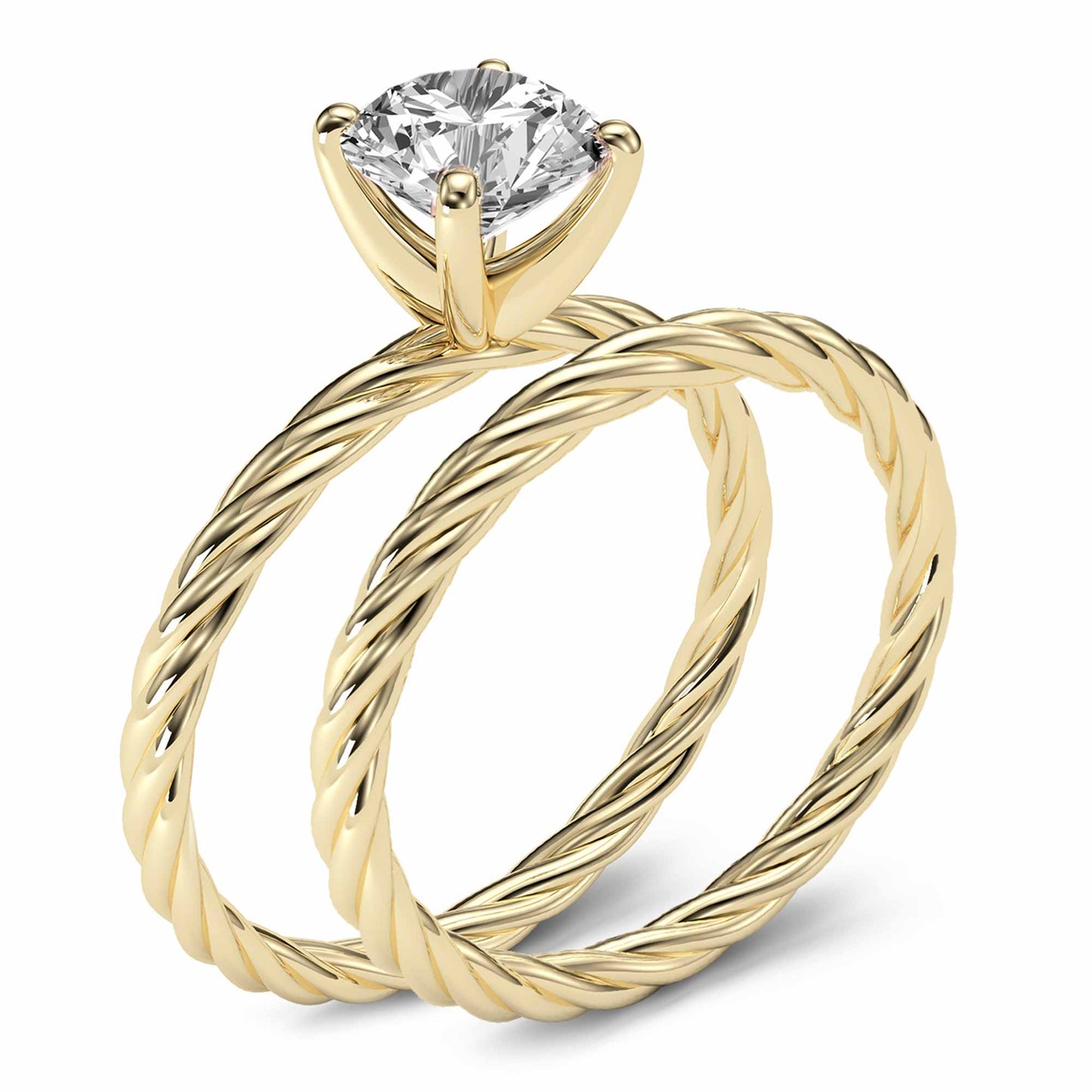Round Cut Diamond Rope Wedding Set in 14k Gold