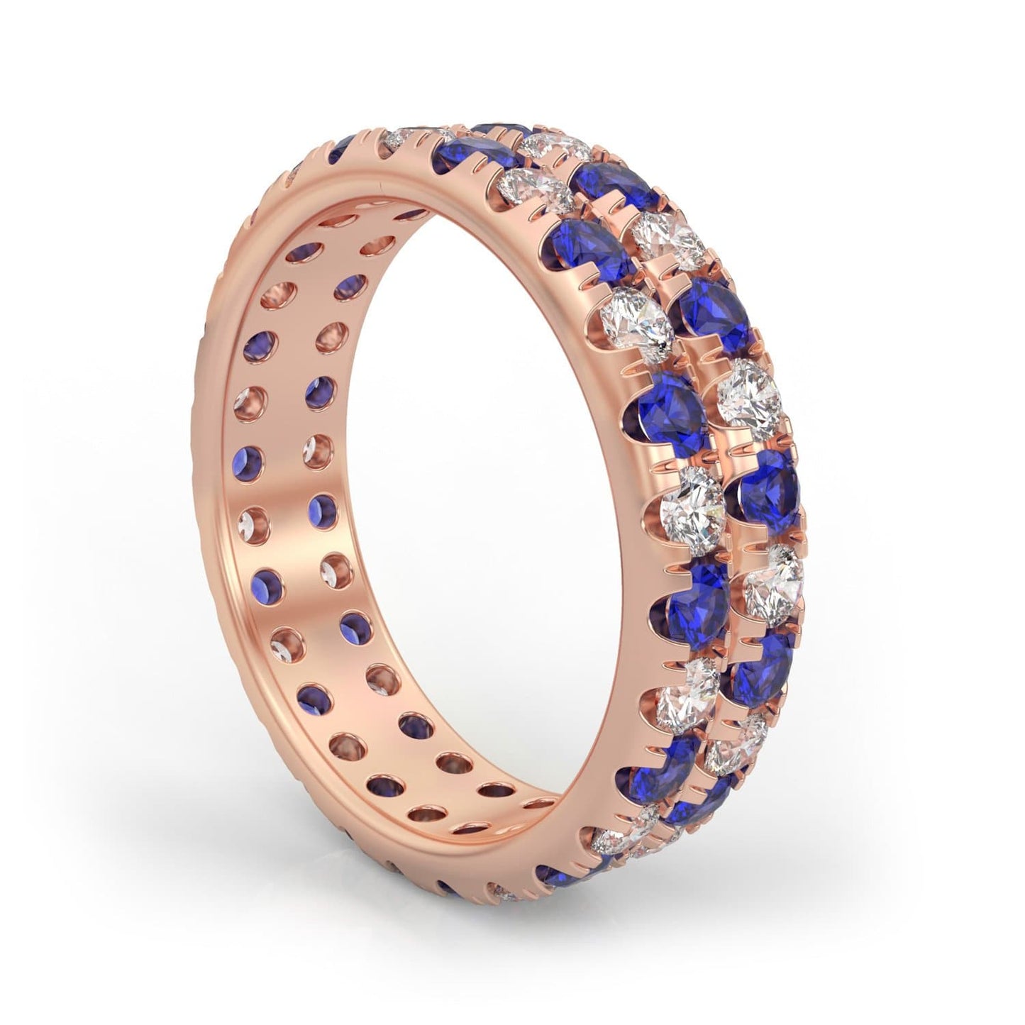 2ct Two-Row Diamond & Sapphire Eternity Ring in 14k Gold