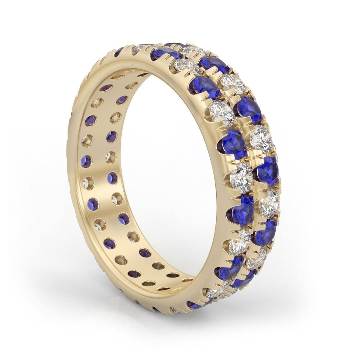2ct Two-Row Diamond & Sapphire Eternity Ring in 14k Gold