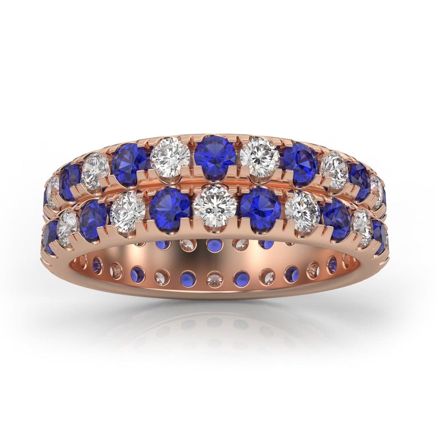 2ct Two-Row Diamond & Sapphire Eternity Ring in 14k Gold