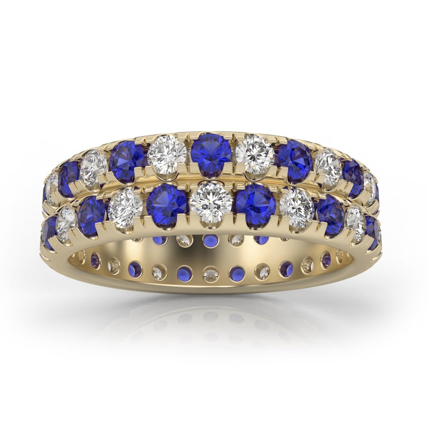 2ct Two-Row Diamond & Sapphire Eternity Ring in 14k Gold