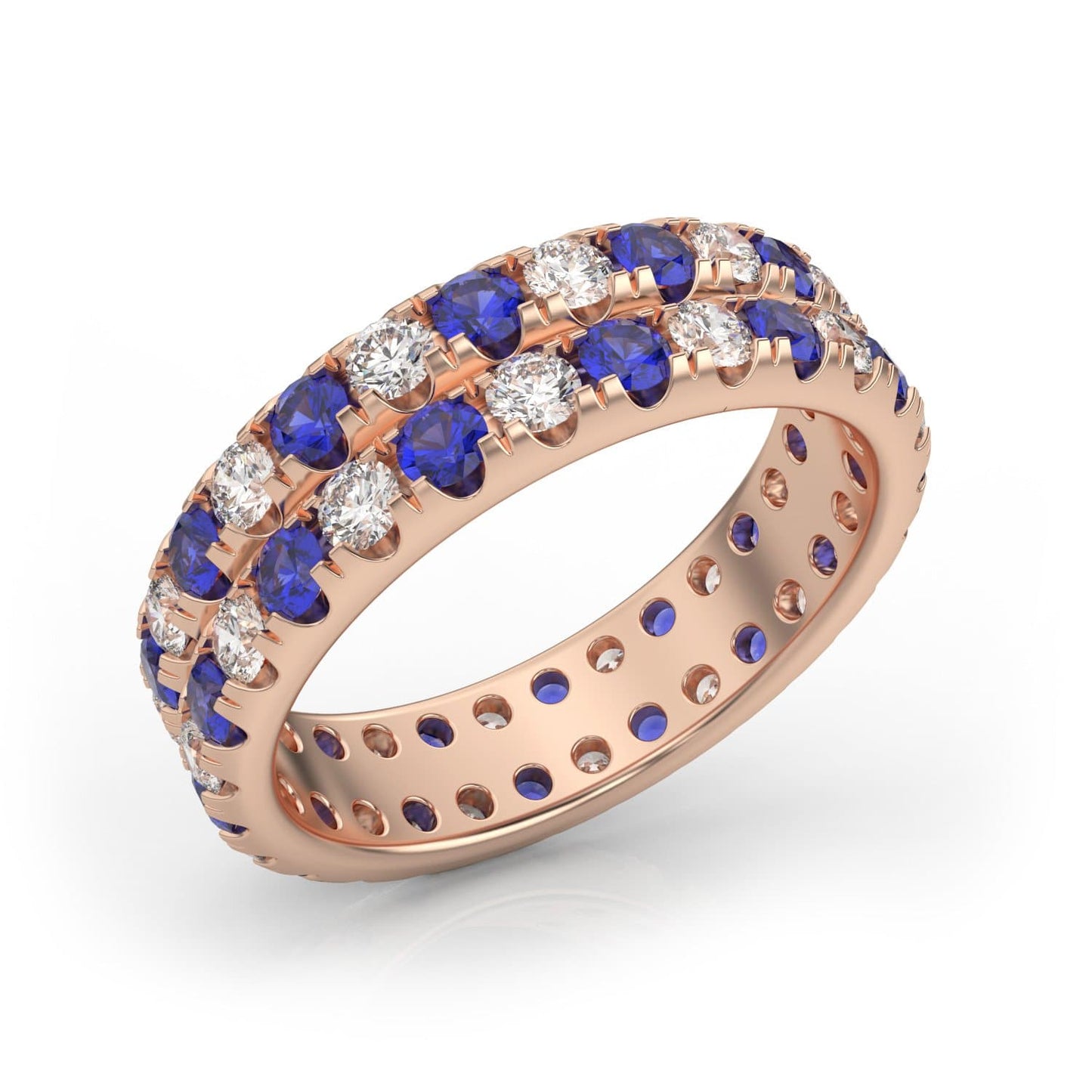 2ct Two-Row Diamond & Sapphire Eternity Ring in 14k Gold