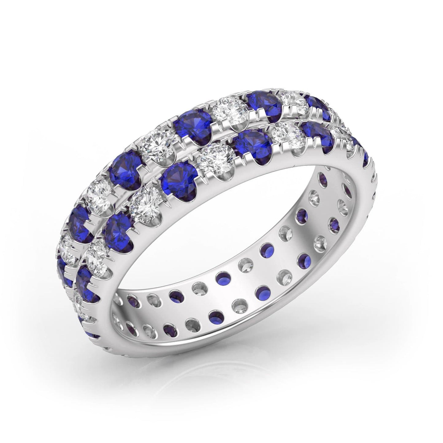 2ct Two-Row Diamond & Sapphire Eternity Ring in 14k Gold