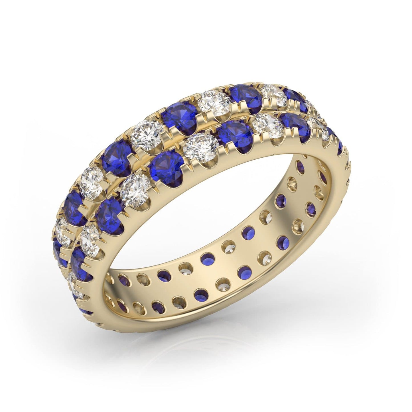 2ct Two-Row Diamond & Sapphire Eternity Ring in 14k Gold