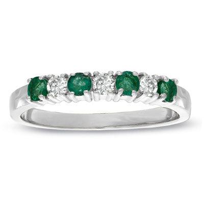 Emerald & Diamond Band in 14k White Gold