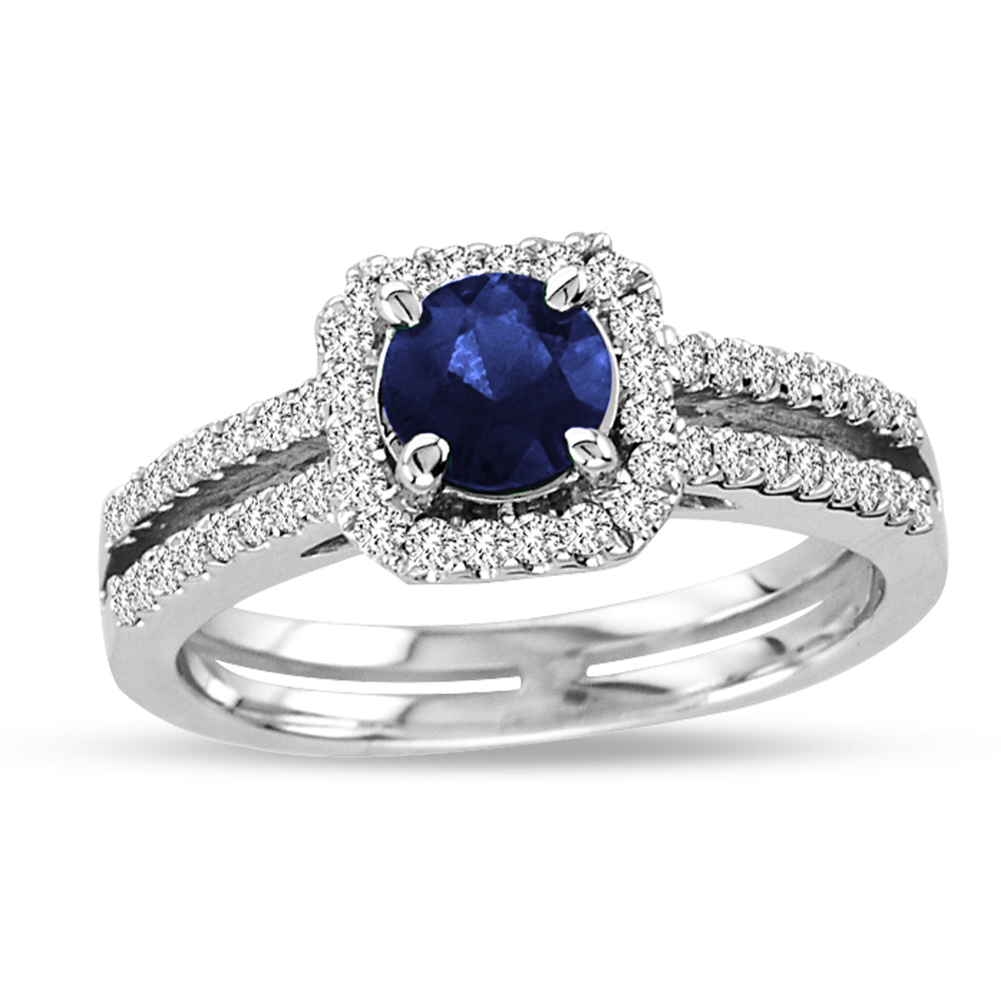 1 2/7ct Blue Sapphire & Diamond Ring in 14k White Gold