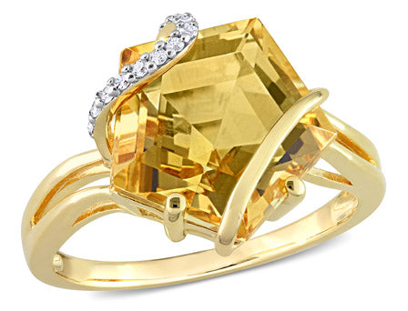 0.06ct Diamond & 6ct Citrine Ring Yellow Silver
