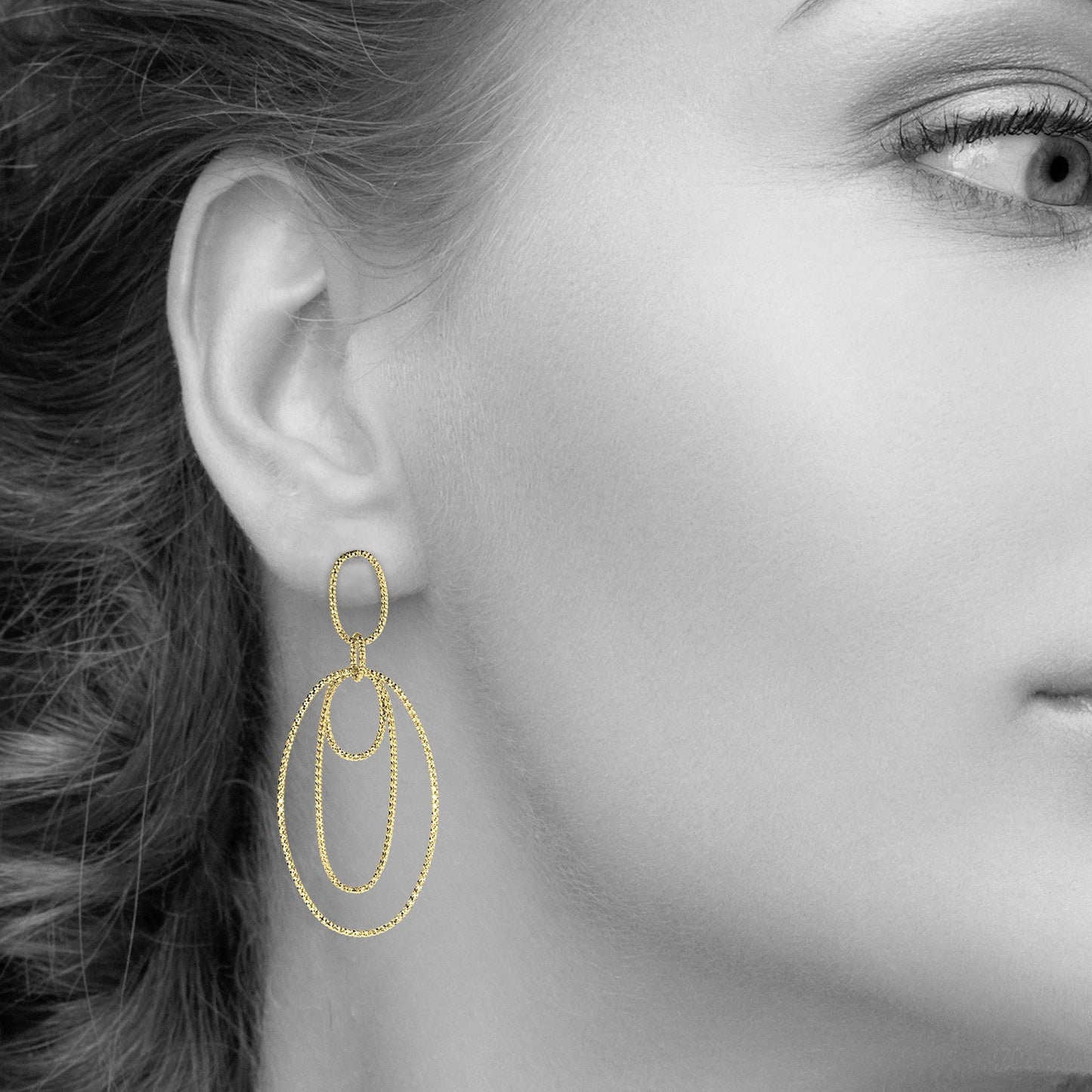 Oval Shaped Drop Earrings in Yellow Gold Plated Sterling Silver